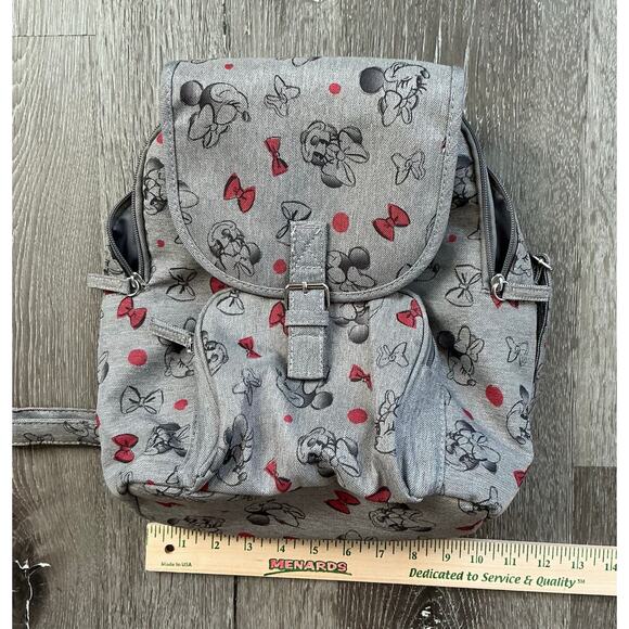 Disney Parks Gray Minnie Mouse Backpack Purse Bg Red Bows - Picture 7 of 7